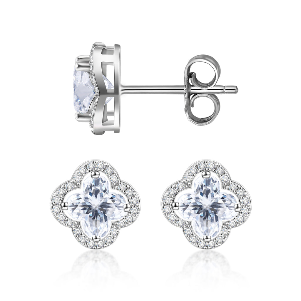 [ME0007] Micro-embellished four-leaf clover earrings