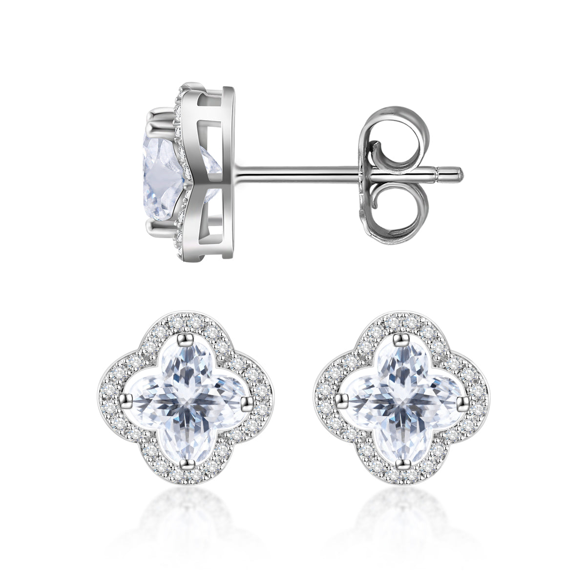 [ME0007] Micro-embellished four-leaf clover earrings